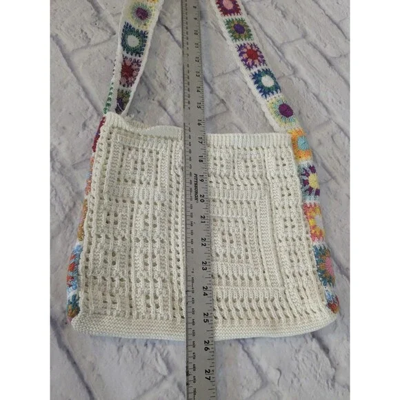 Womens Crochet Granny Square Tote Purse Shoulder Bag - Picture 6 of 6